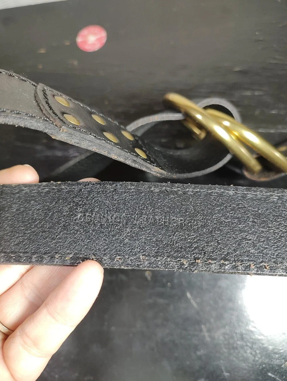 Lauren Ralph Lauren Black Leather Double Ring Belt with Brass Hardware Size XL